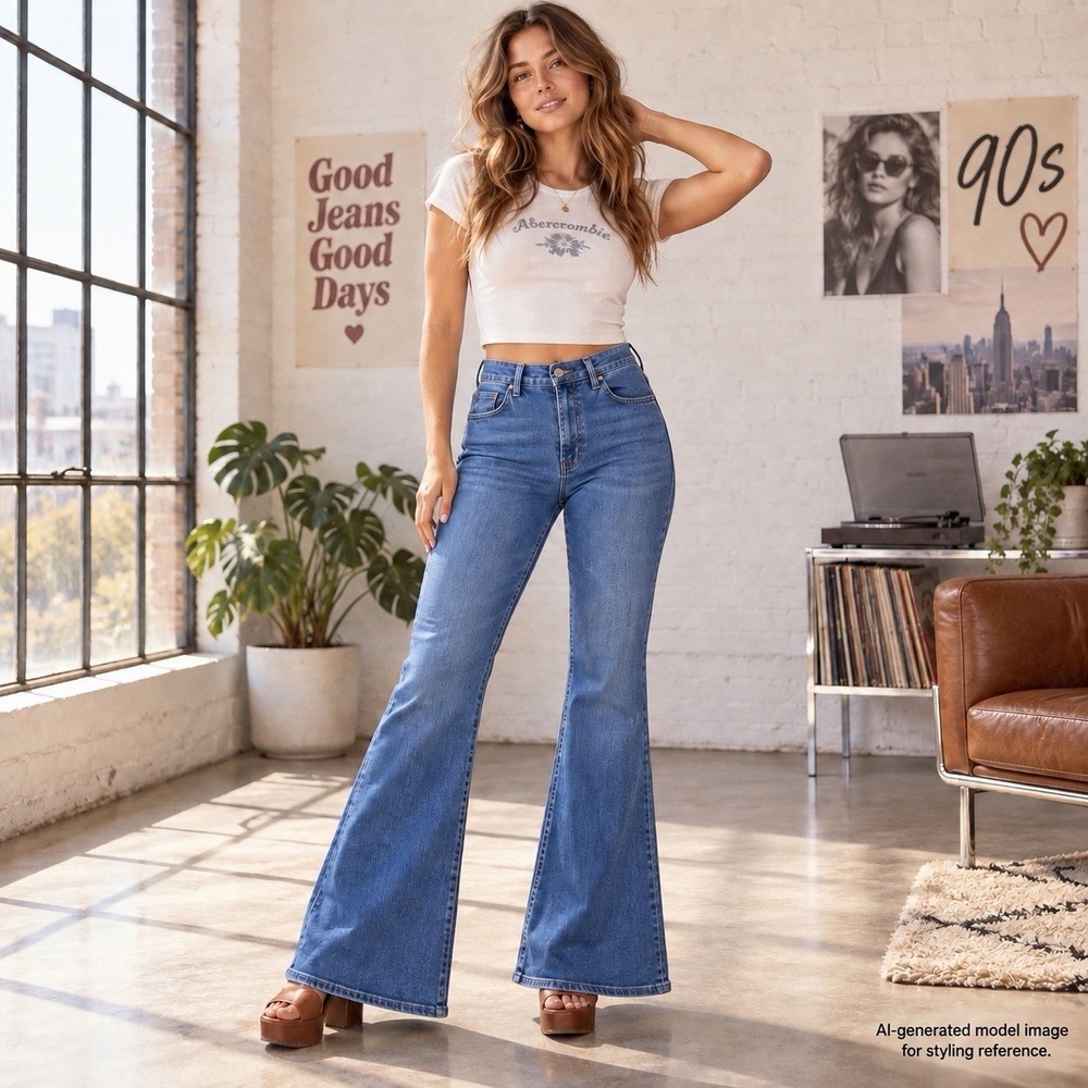 Abercrombie Curve Love 70s Flare Jeans Womens 30 10L Ultra High Rise Long